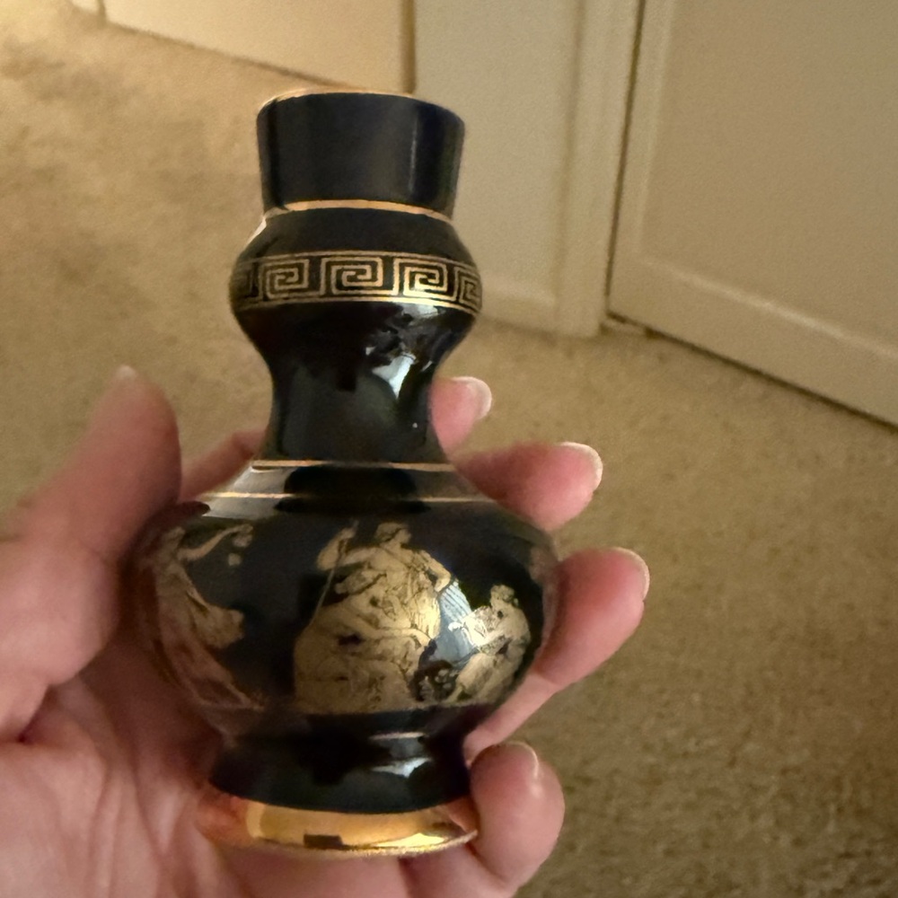 Decorative Greek Vase. 4” tall, Handmade in Greece with 24kt gold paint.